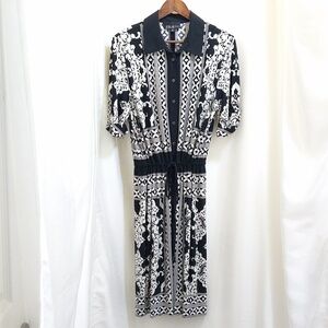 Leslie Fay Black & White Midi Shirt Dress - Size 14